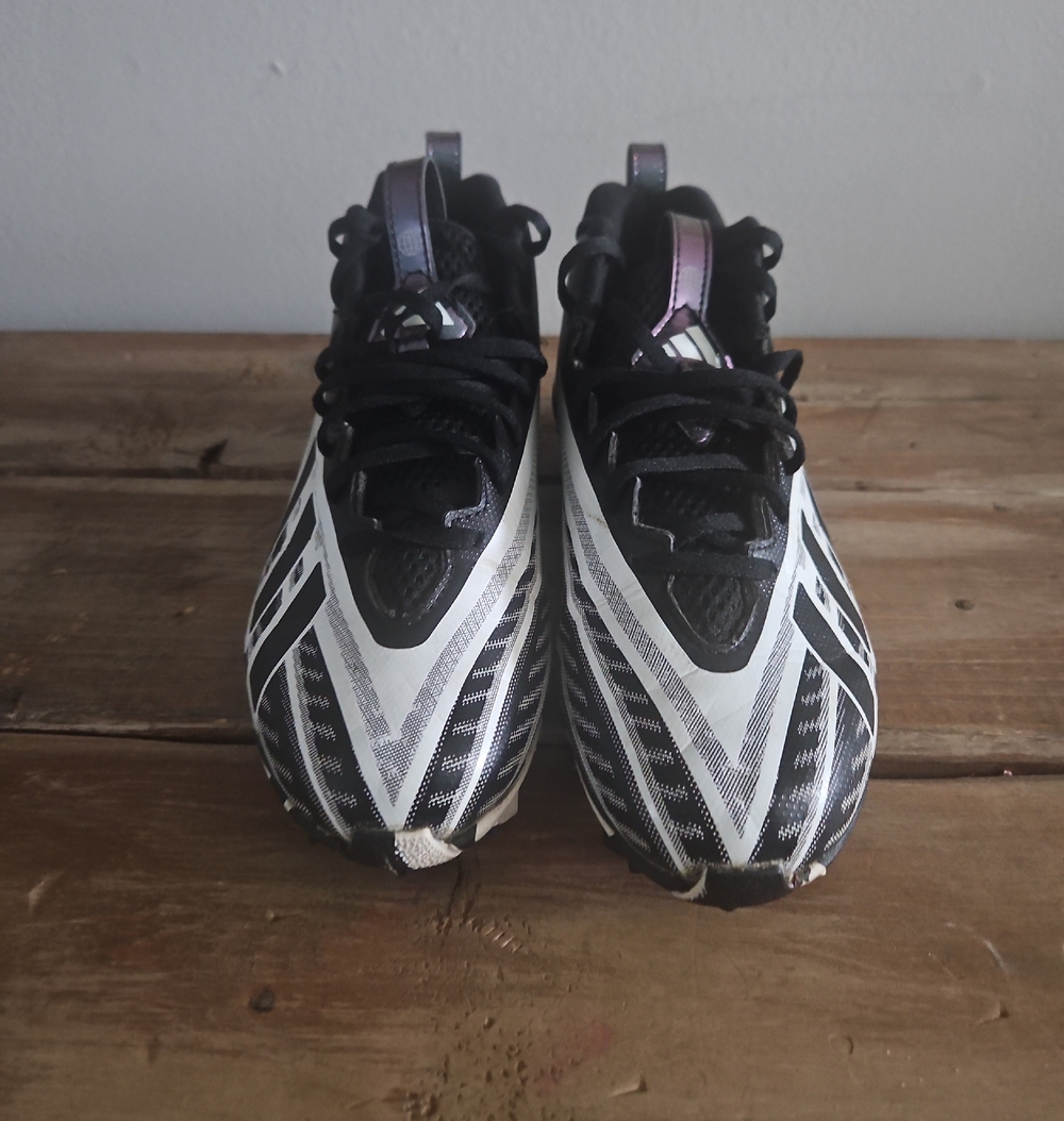 adidas Black and White Kids Soccer Cleats with Iridescent Tongue